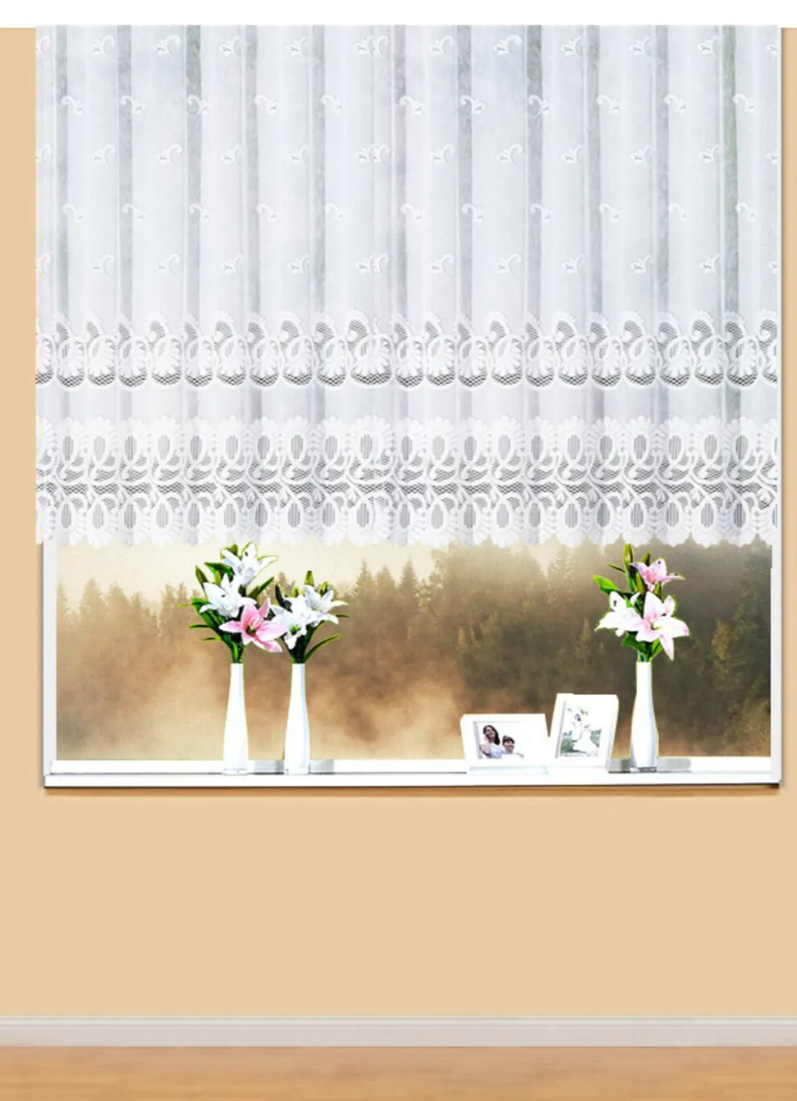 Blumenfenster-Store mit Automatikfaltenband