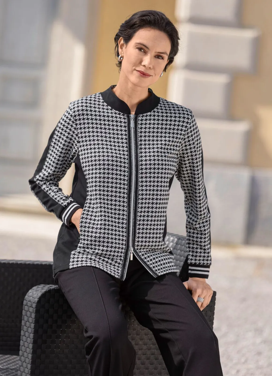 Blusenjacke mit Hahnentritt-Dessin