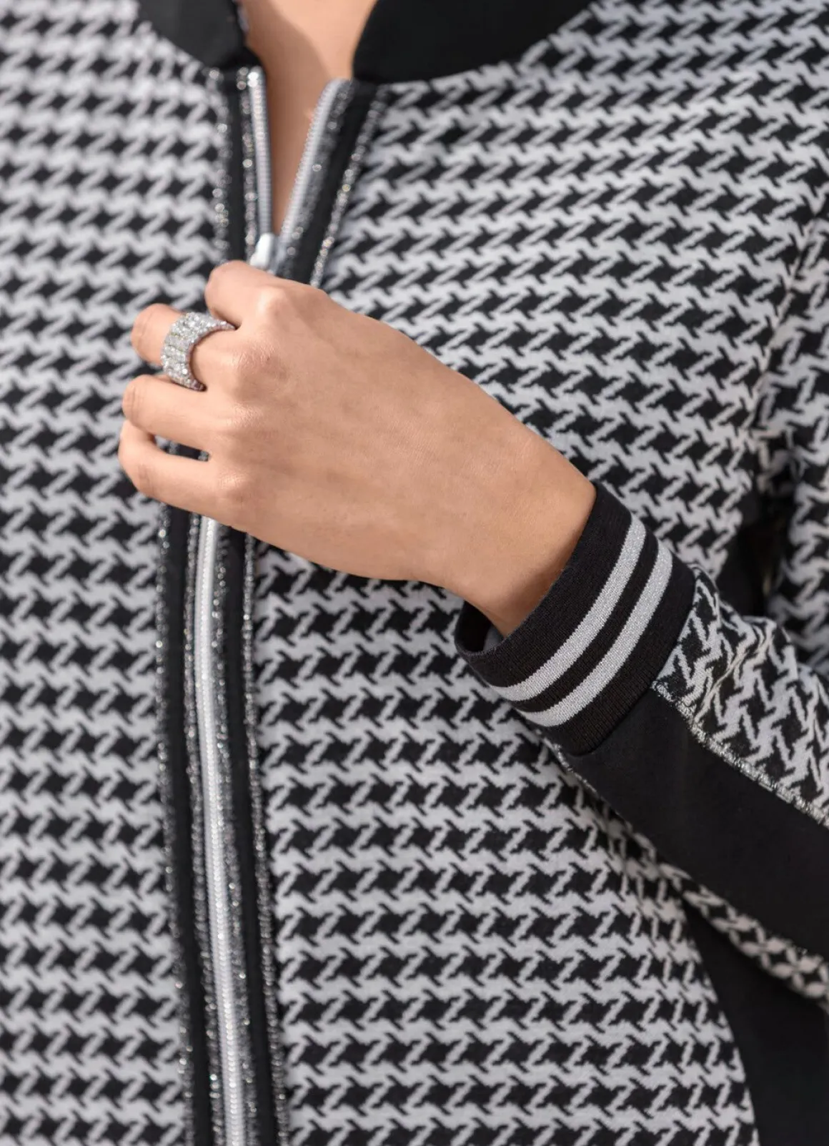 Blusenjacke mit Hahnentritt-Dessin