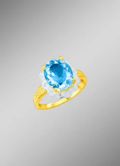 Damenring mit Blautopas und Diamanten