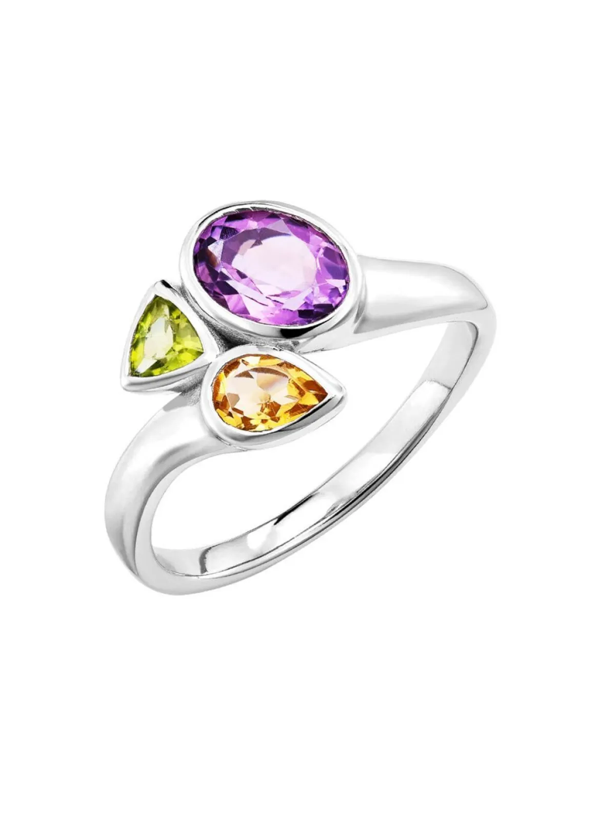 Damenring mit echt Amethyst, echt Citrin und echt Peridot