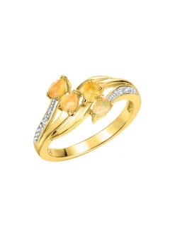 Damenring mit echt Feueropal und 2 Diamanten