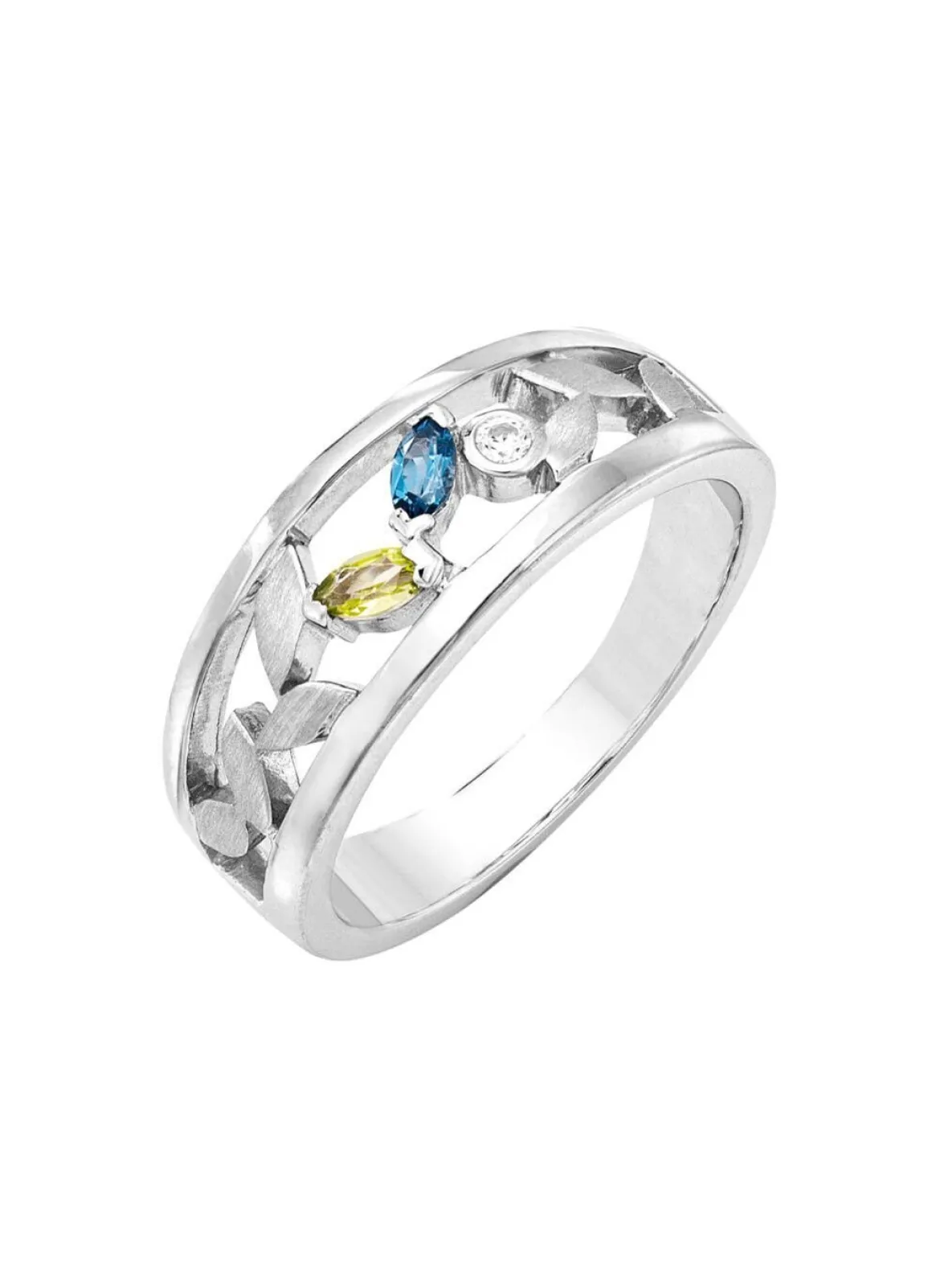 Damenring mit echt Peridot, Blautopas, beh., und synth. Zirkonia