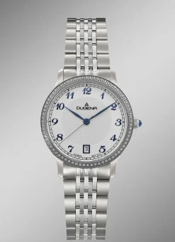 Dugena-Quartz-Damenuhr mit Edelstahlbandgehäuse