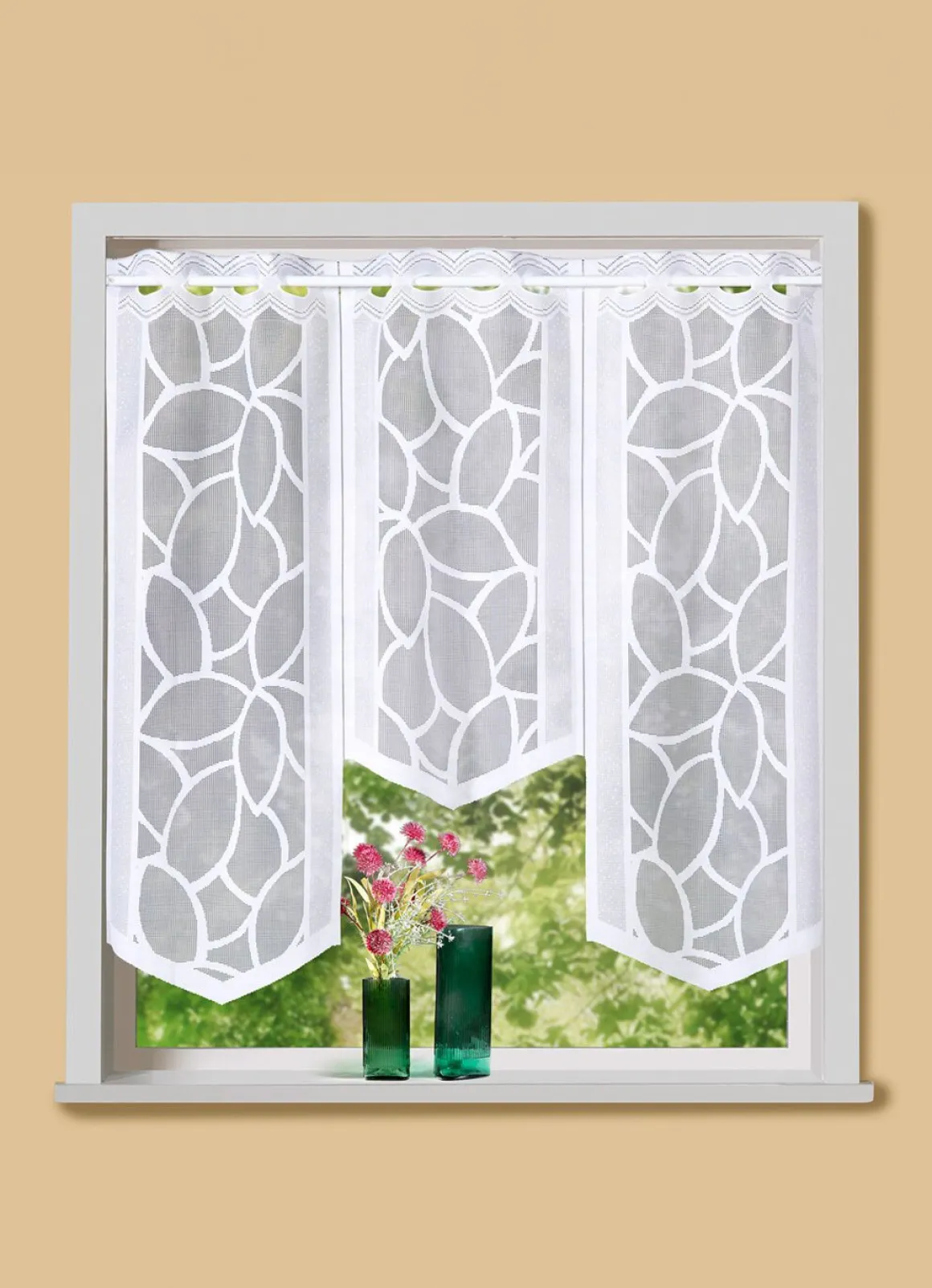 Fensterbehang mit Stangendurchzug, 3-teilig