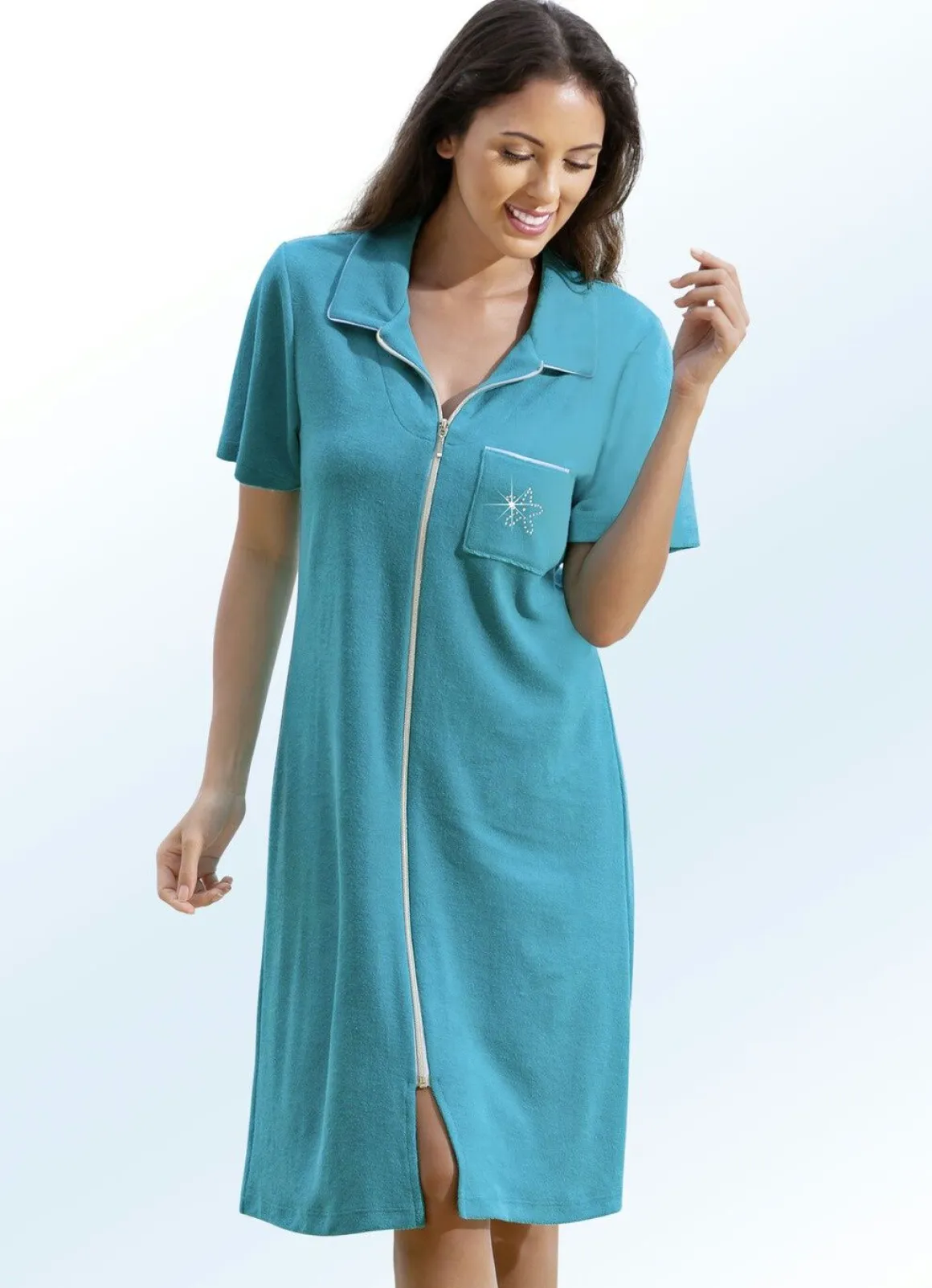 Frottier-Kleid mit durchgehendem Reißverschluss