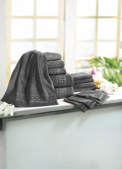 Frottierserie mit Mäander-Jacquard-Struktur