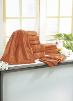 Frottierserie mit Mäander-Jacquard-Struktur