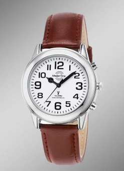 Funk-Herrenuhr mit Lederband und sprechender Zeitansage