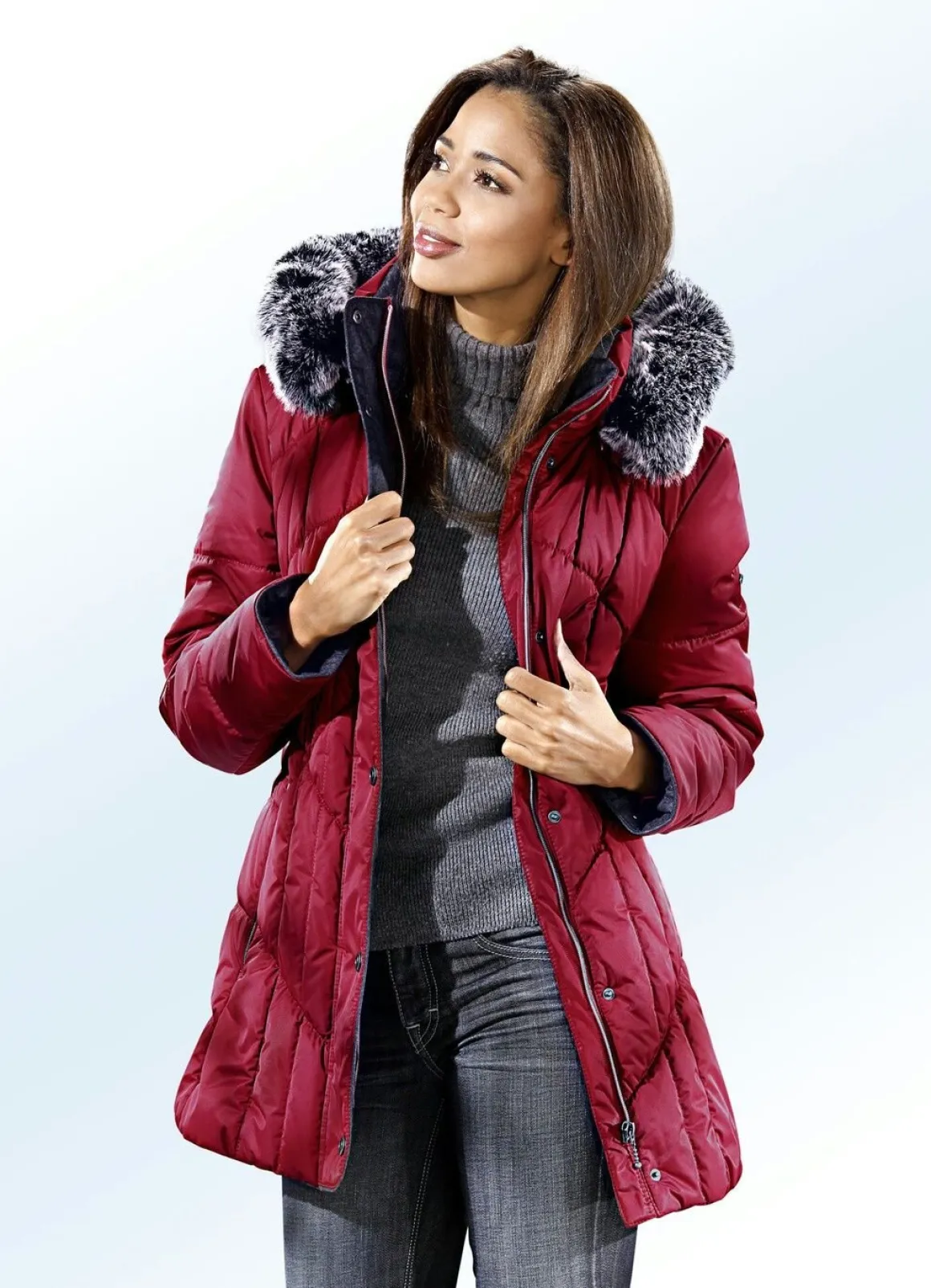 Funktionsjacke mit abnehmbarem Kunstpelz-Besatz