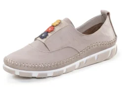 Gemini Slipper mit dezenter Knitter-Struktur und bunten Leder-Blüten