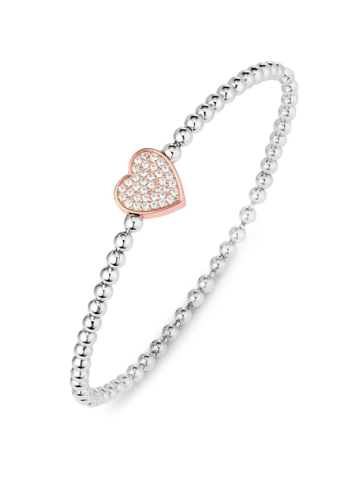 Kugelketten-Armband aus Silber 925/- fein mit Zirkonia-Herz