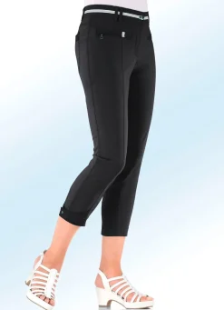 7/8-lange Hose mit kontrastfarbenem Zierband
