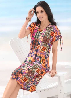 Laurina Kleid mit farbbrillantem Druckdessin und kurzen Ärmeln
