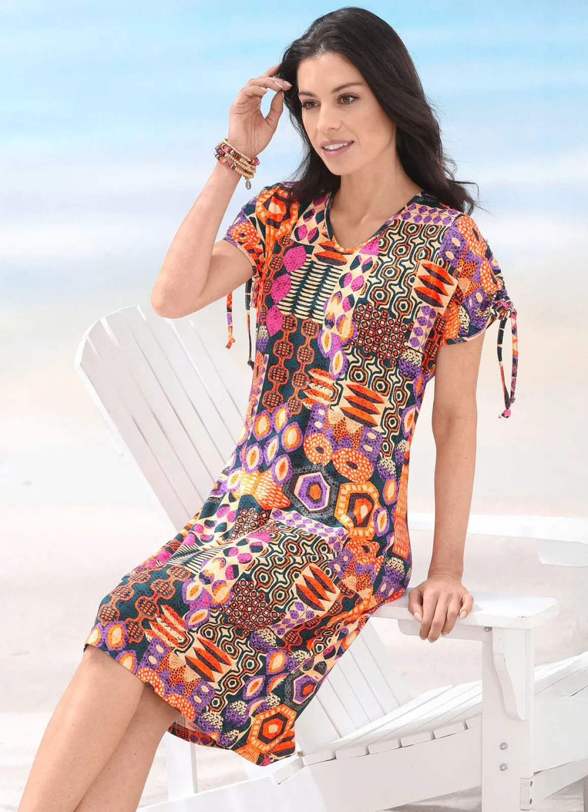 Laurina Kleid mit farbbrillantem Druckdessin und kurzen Ärmeln