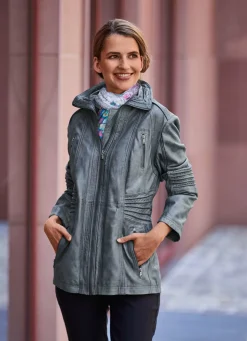 Lederjacke mit Steh-Umlegekragen
