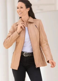 Lederkurzjacke mit Steh-Umlegekragen