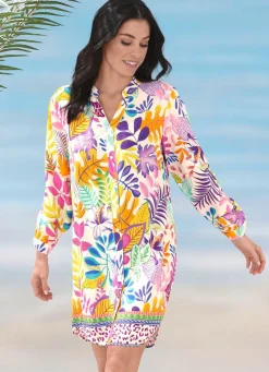Longbluse mit langen Ärmeln und Bordürendruck