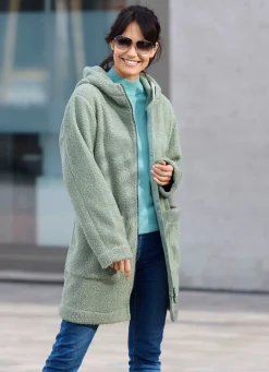 Longjacke mit angeschnittener Kapuze