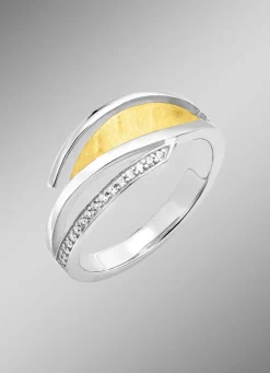 Moderner Damenring in Bicolor mit Zirkonia
