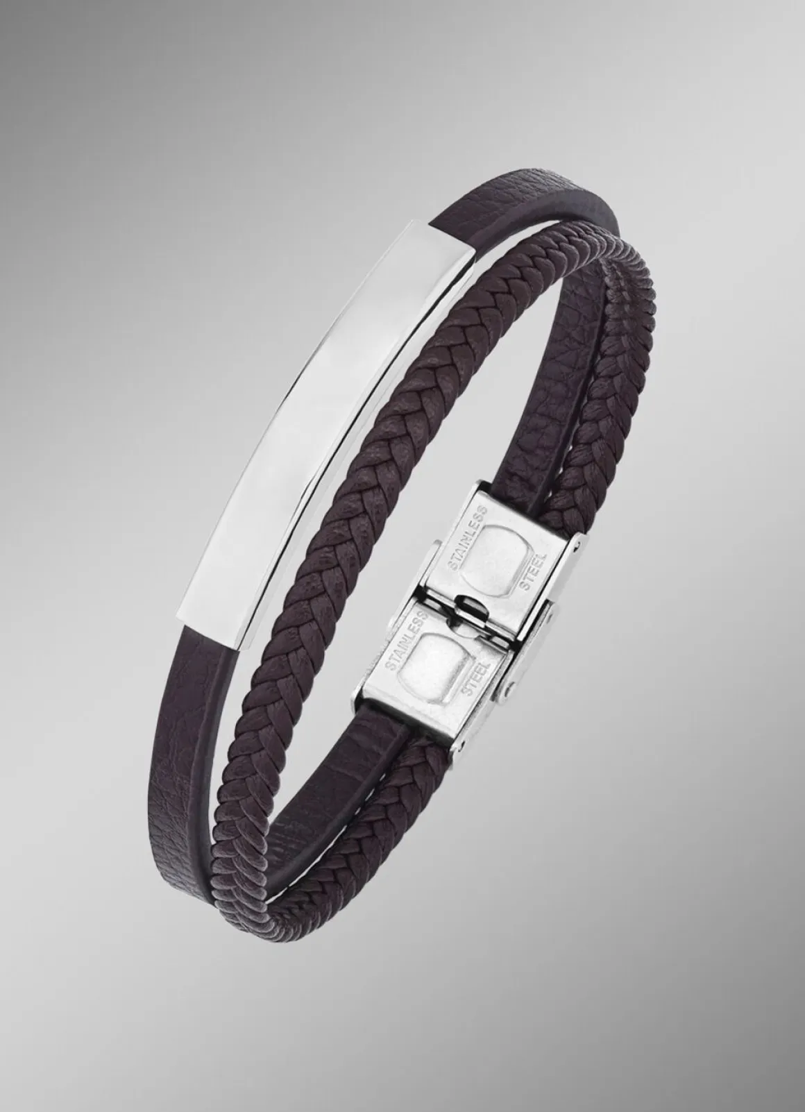 Modernes Leder-Armband mit Edelstahl