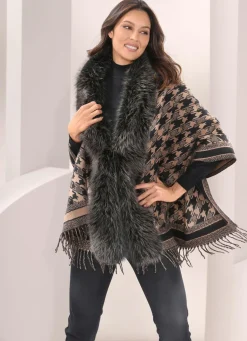 Poncho mit trendstarkem Hahnentritt-Dessin