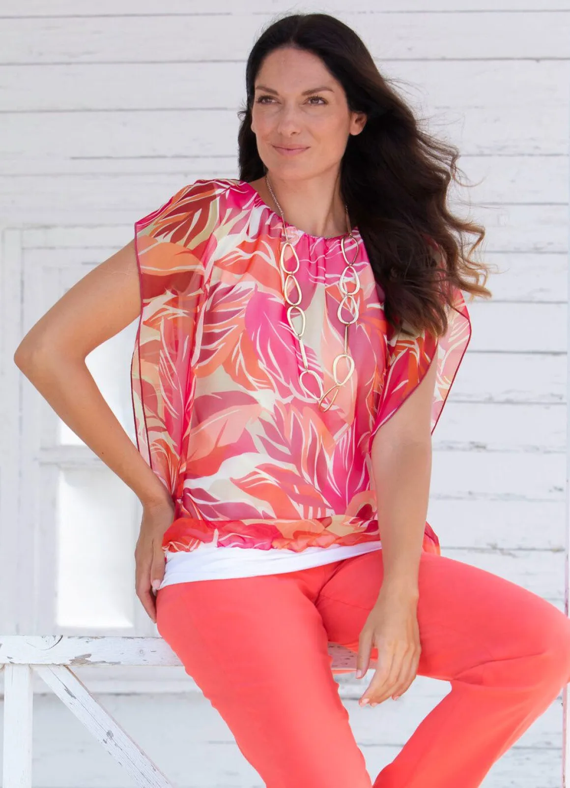 Poncho-Tunika mit eingearbeitetem Top
