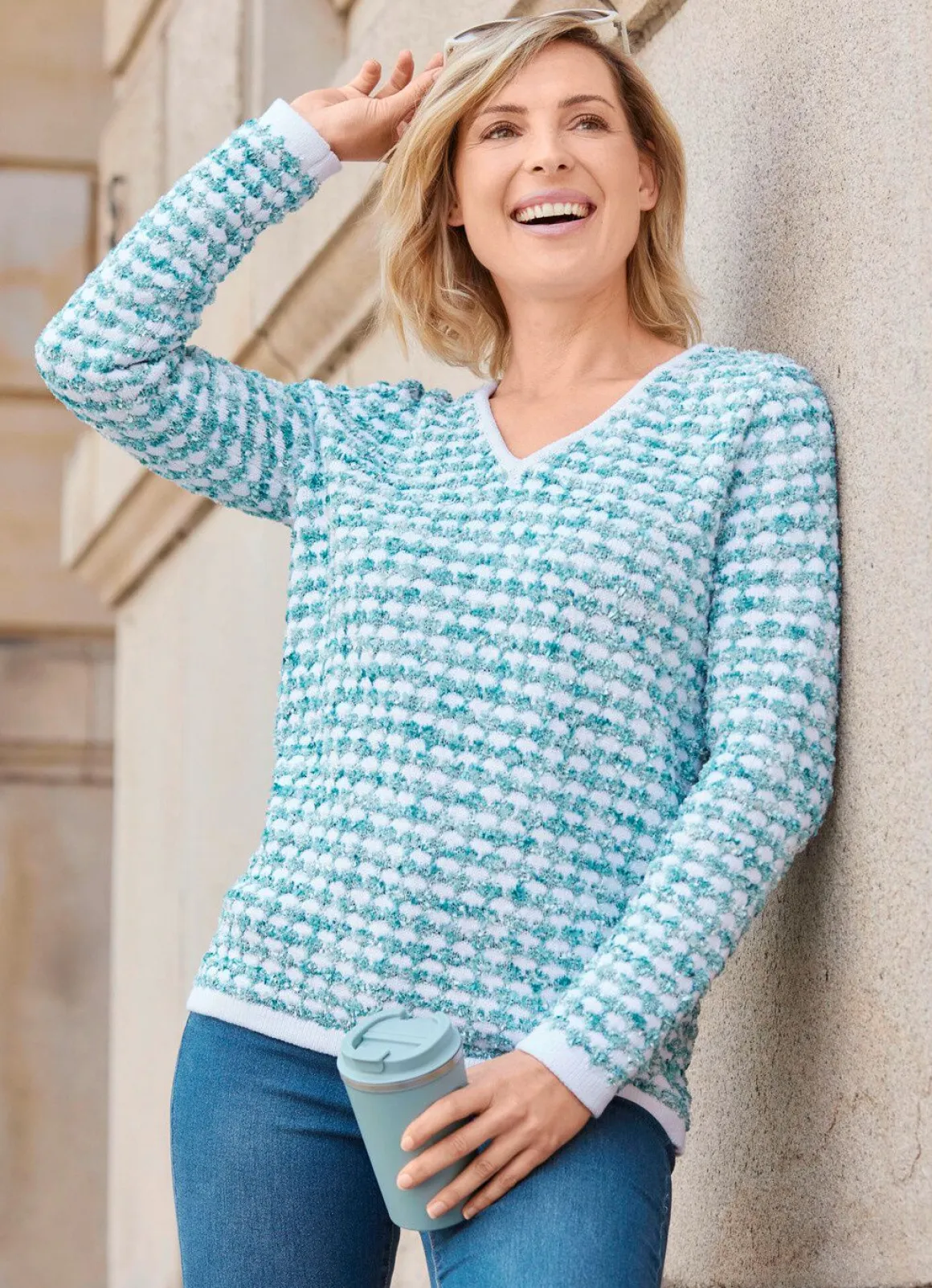 Pullover in Garnmix mit Federgarn