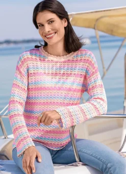 Pullover mit Ajourmuster im Ringeldessin