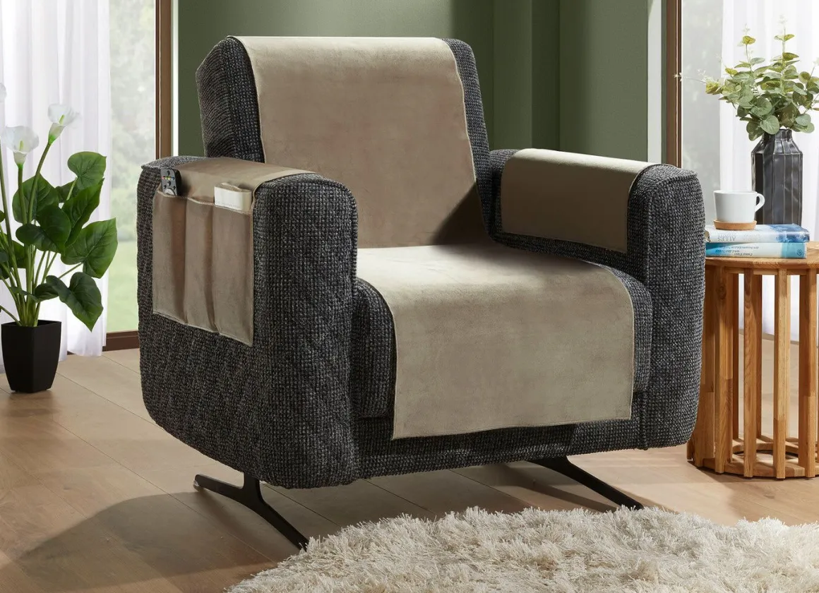 Samtweiche Sessel- und Sofaschoner mit Anti-Rutsch-Rückseite