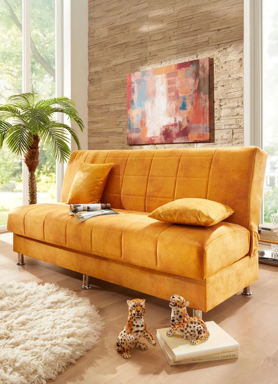 Schlafsofa mit Bettkasten und Dekokissen