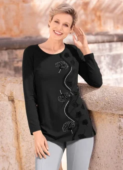 Schwarzes Shirt mit Flockdruck