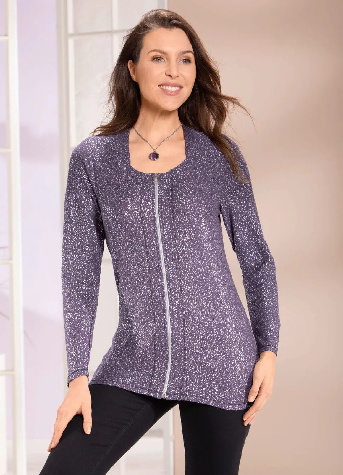 Shirtjacke mit silberfarbenem Druck