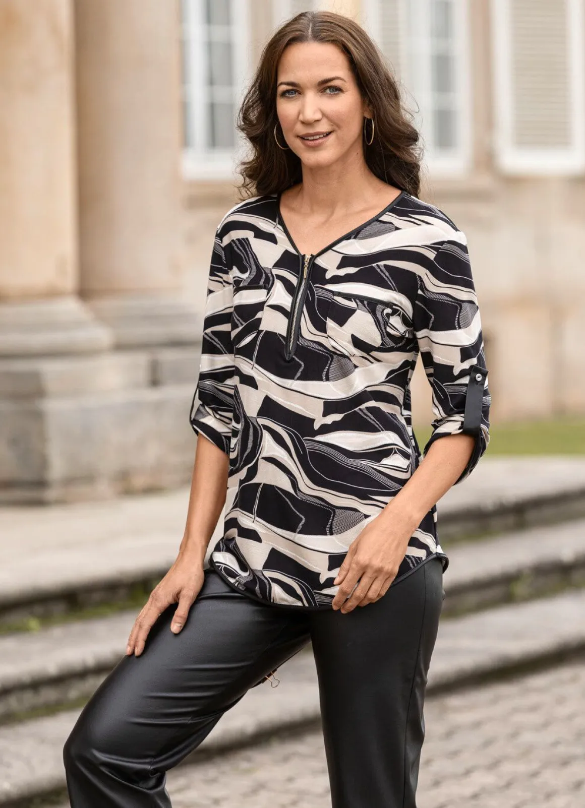 Shirt-Tunika mit Lederimitat-Besatz