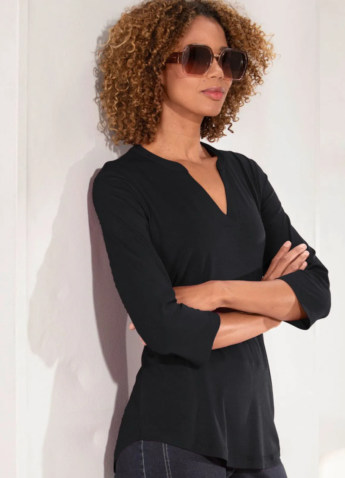 Shirt-Tunika mit Stehkragen