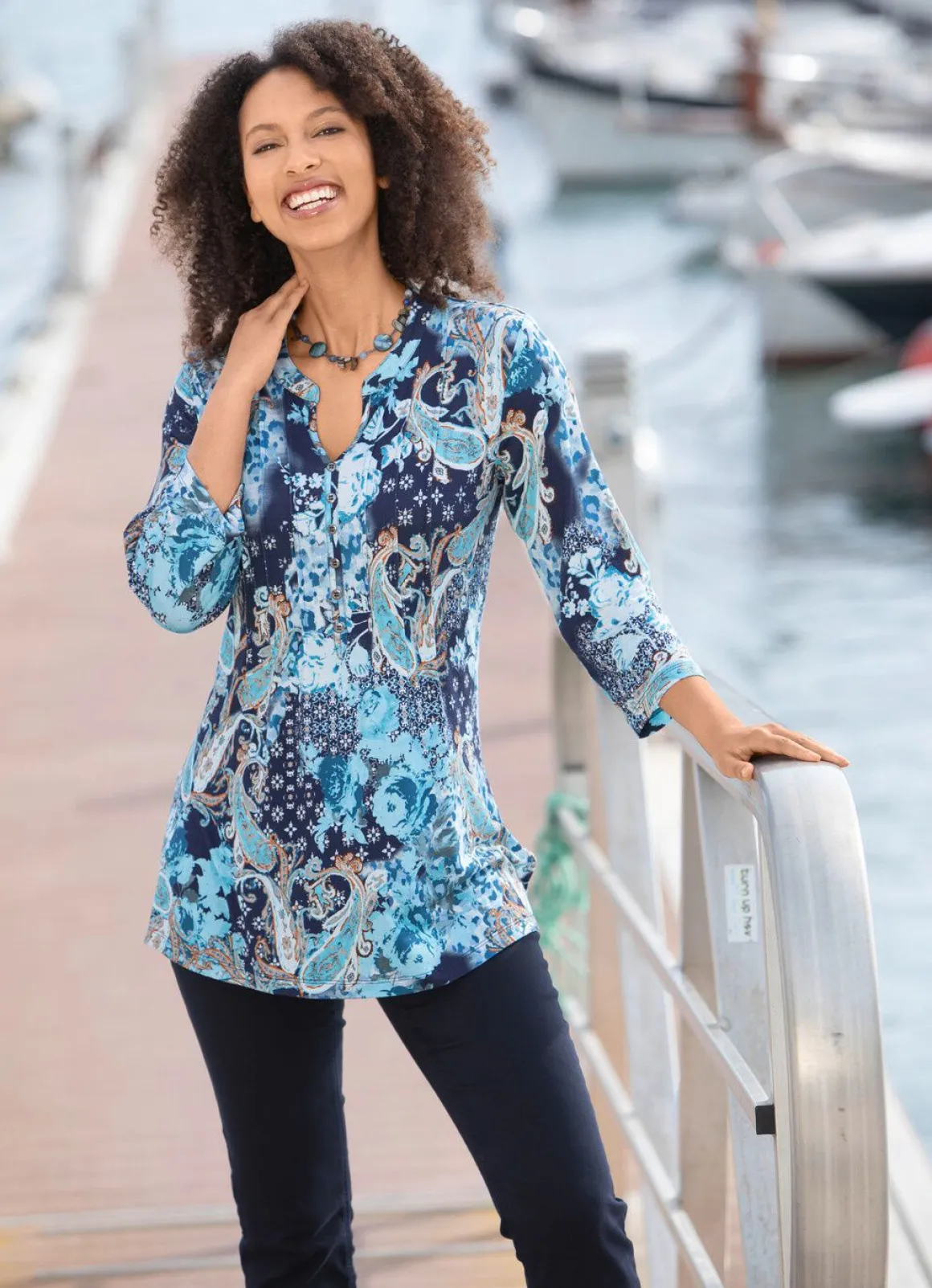 Shirt-Tunika mit Zierknopfleiste