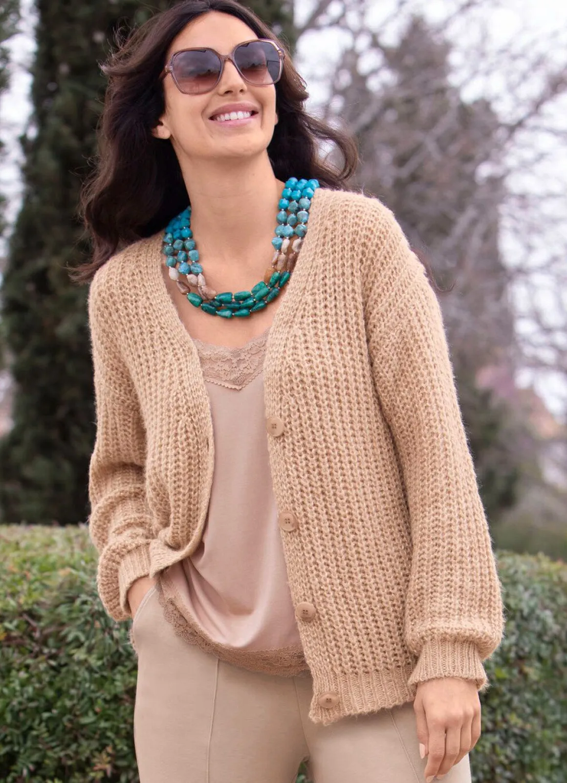 Strickjacke mit Paillettengarn