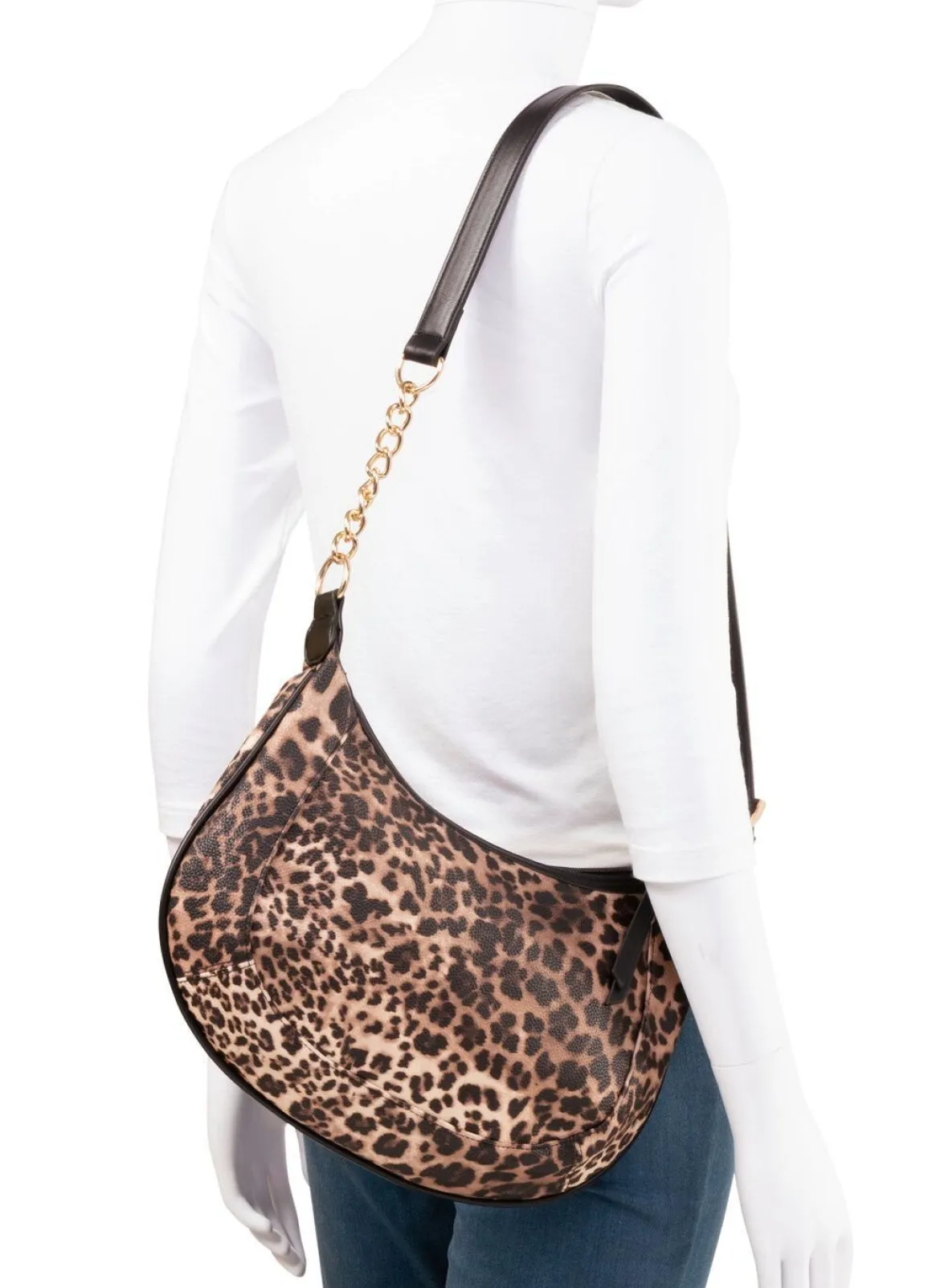 Tasche, Damen, mit verstellbarem Umhängeriemen mit Ketten-Detail
