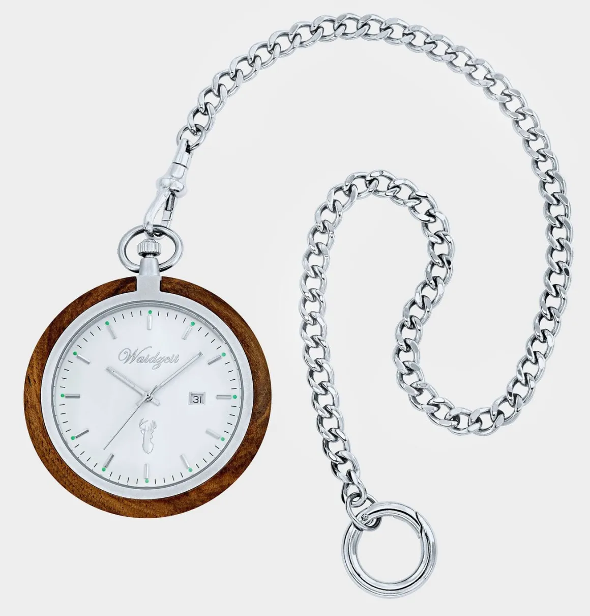 Taschenuhr mit Walnuss und Edelstahl Gehäuse