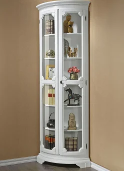 Teilmassive Eckvitrine mit gebogenen Glastüren mit Schloss