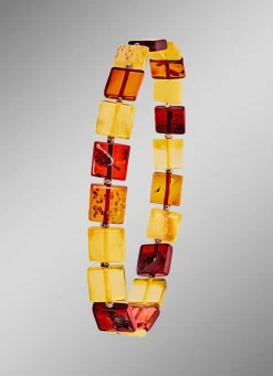 Tolles Armband mit echten bunten Bernstein-Quadraten
